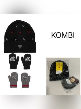 🆕KOMBI - NWT - 2+PCS - TODDLER KIDS / JUNIOR DINOSAUR HAT & MITTENS SET